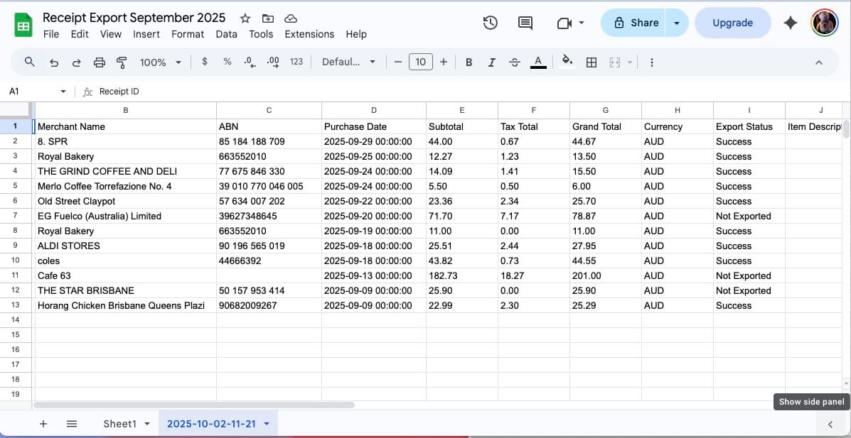 How to Automatically Export Receipts to Google Sheets: Complete 2025 Guide